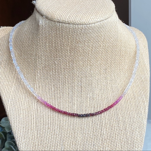 Genuine Ruby & Moonstone Beaded Choker Necklace in sterling silver - Picture 6 of 14